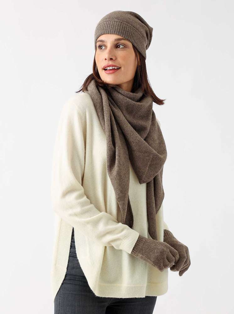 đź’• Zwillingsherz Dreieckstuch "100 % Cashmere" Kaschmir Braun
