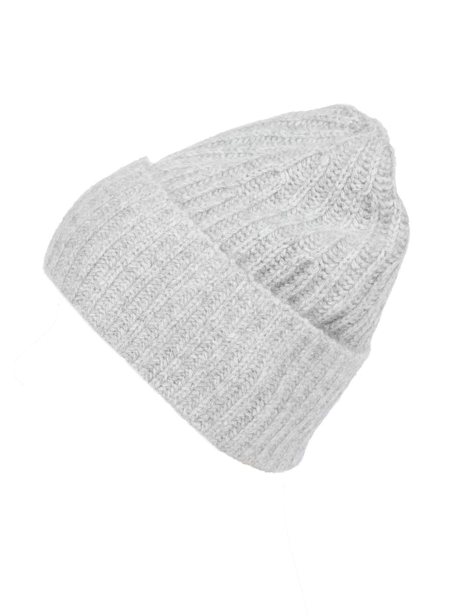💕 Zwillingsherz Mütze Ribbon Beanie Herren "Luxus" 100 % Kaschmir Gerippt Hellgrau