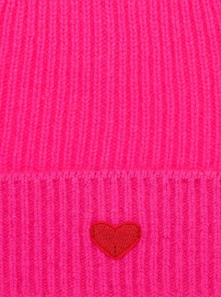 💕 Zwillingsherz Mütze "Ribbon Patch Herz" 100 % Kaschmir Umschlag Neonpink