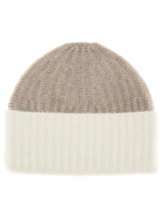 💕 Zwillingsherz Mütze Ribbon Beanie Herren Luxus "Color" 100 % Kaschmir Gerippt Beige Wollweiß
