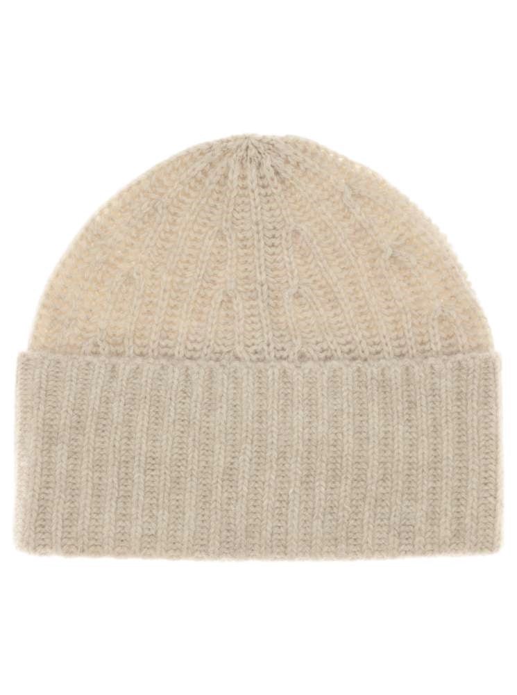 💕 Zwillingsherz Mütze Ribbon Beanie "Luxus" 100 % Kaschmir Gerippt Hellbeige
