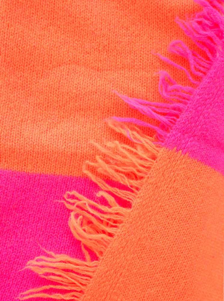 💕 Zwillingsherz XXL Kaschmir Fransenschal "Blockstreifen II" 100 % Cashmere Stola Neonpink Neonorange