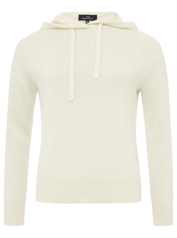 đź’• Zwillingsherz Pullover Pulli Kurz Hoodie "Florenz" 100 % Kaschmir Kapuze WeiĂź