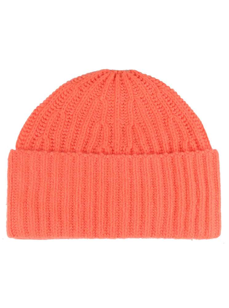 💕 Zwillingsherz Mütze Ribbon Beanie "Luxus" 100 % Kaschmir Gerippt Neonorange