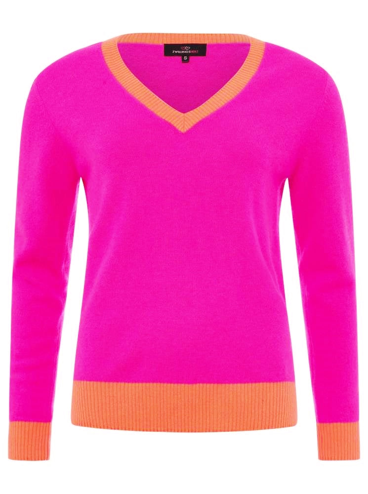 Strickpullover Pulli Neon Pink Zwillingsherz Kaschmir Pullover