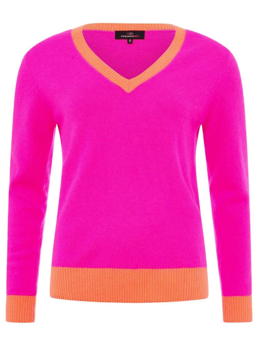 💕 Zwillingsherz Pullover Pulli "V-Neck" 100 % Kaschmir Cashmere Neonpink