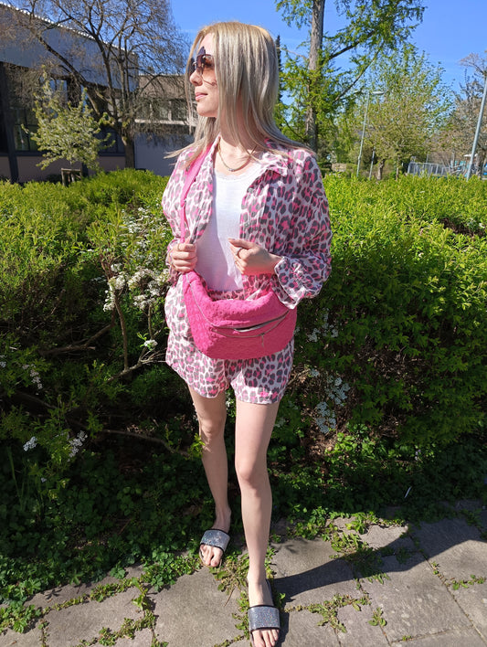 💕 Zwillingsherz Hose Kurz Musselin "Leo" Grau Pink