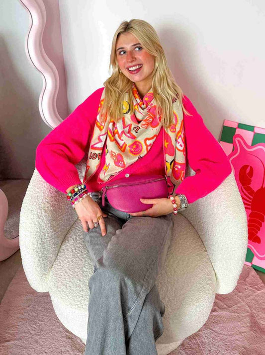 💕 Zwillingsherz Dreieckstuch "Oops" Baumwolle Beige-Bunt