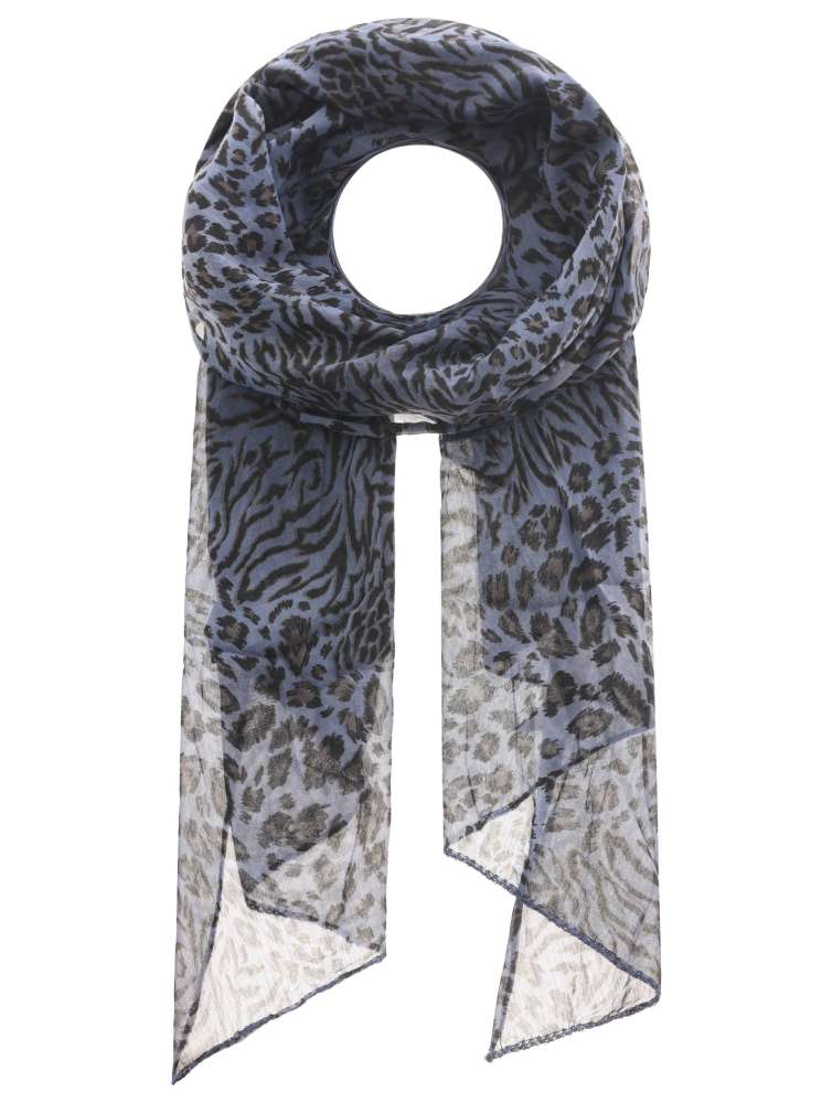 Schal Tuch "Zebra & Leo" Baumwolle Seide Blau
