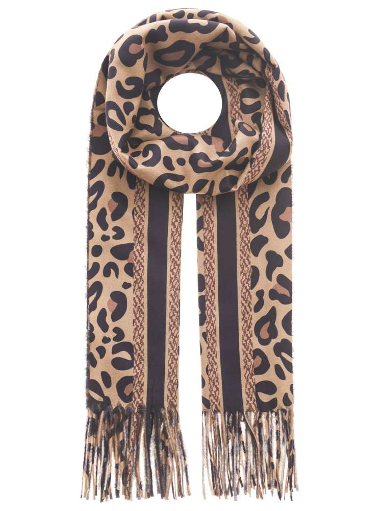 Schal "Leo & Streifen" Winterschal Digital Print Cognac