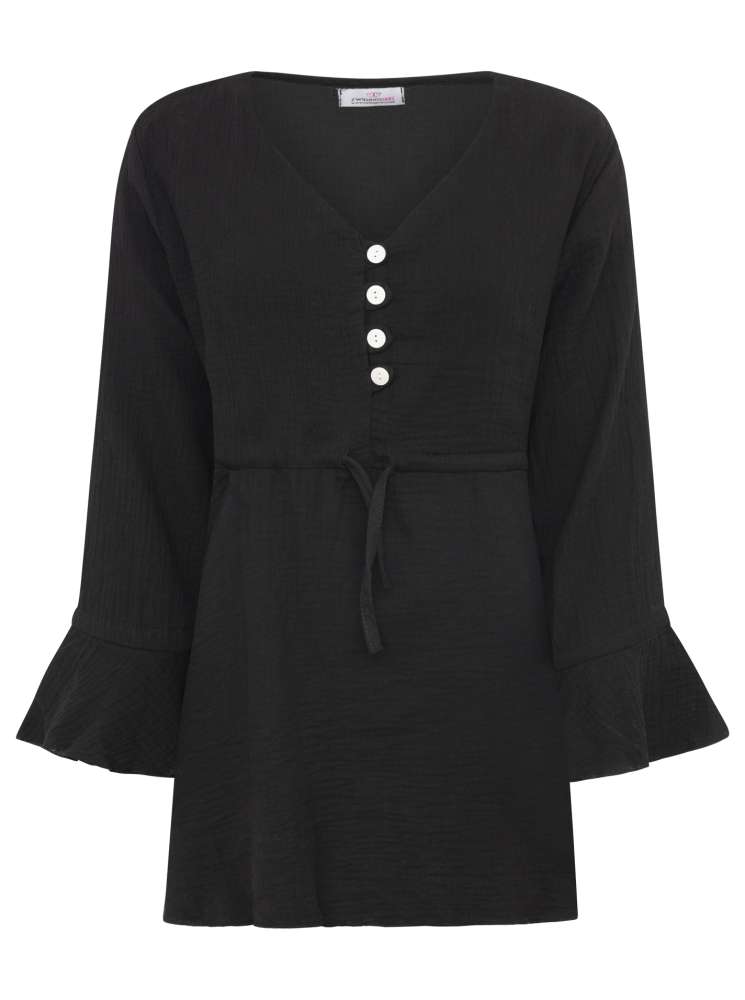 đź’• Zwillingsherz Bluse Musselin "BoHo" Tunika Schwarz