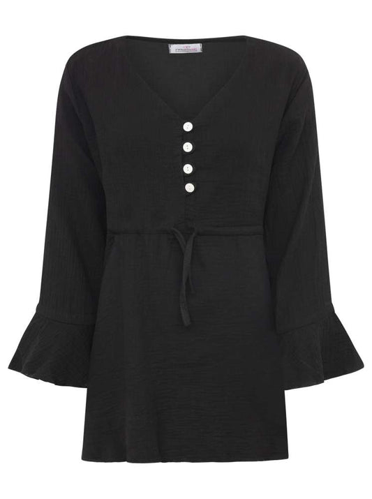 💕 Zwillingsherz Bluse Musselin "BoHo" Tunika Schwarz