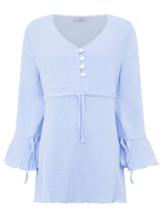 💕 Zwillingsherz Bluse Musselin "BoHo" Tunika Hellblau