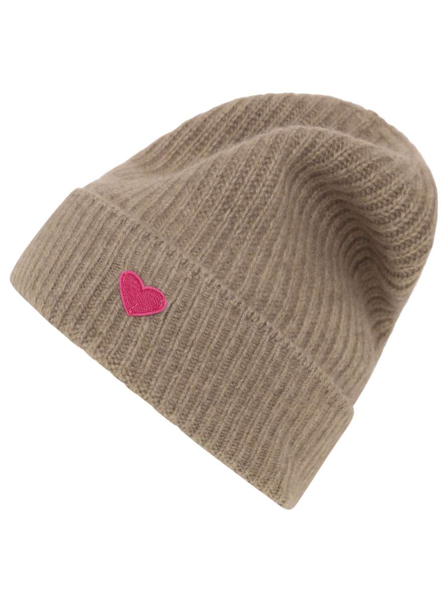 💕 Zwillingsherz Mütze "Heart" 100 % Kaschmir Umschlag Beige