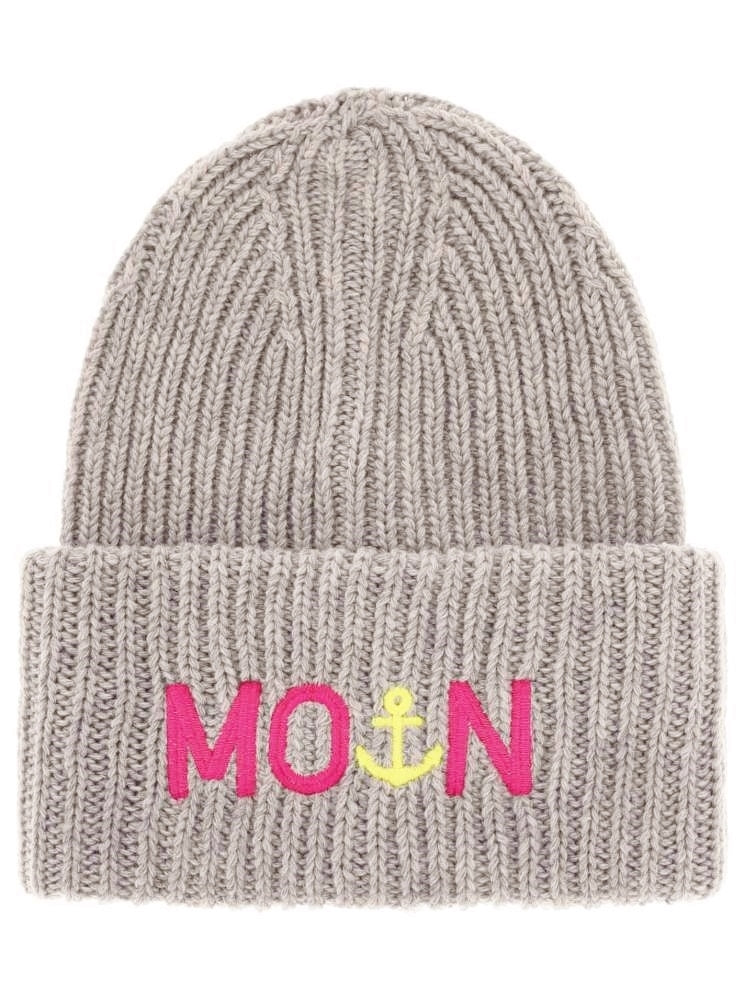 💕 Zwillingsherz Mütze "Moin" Blogger Beanie Wolle Hellgrau