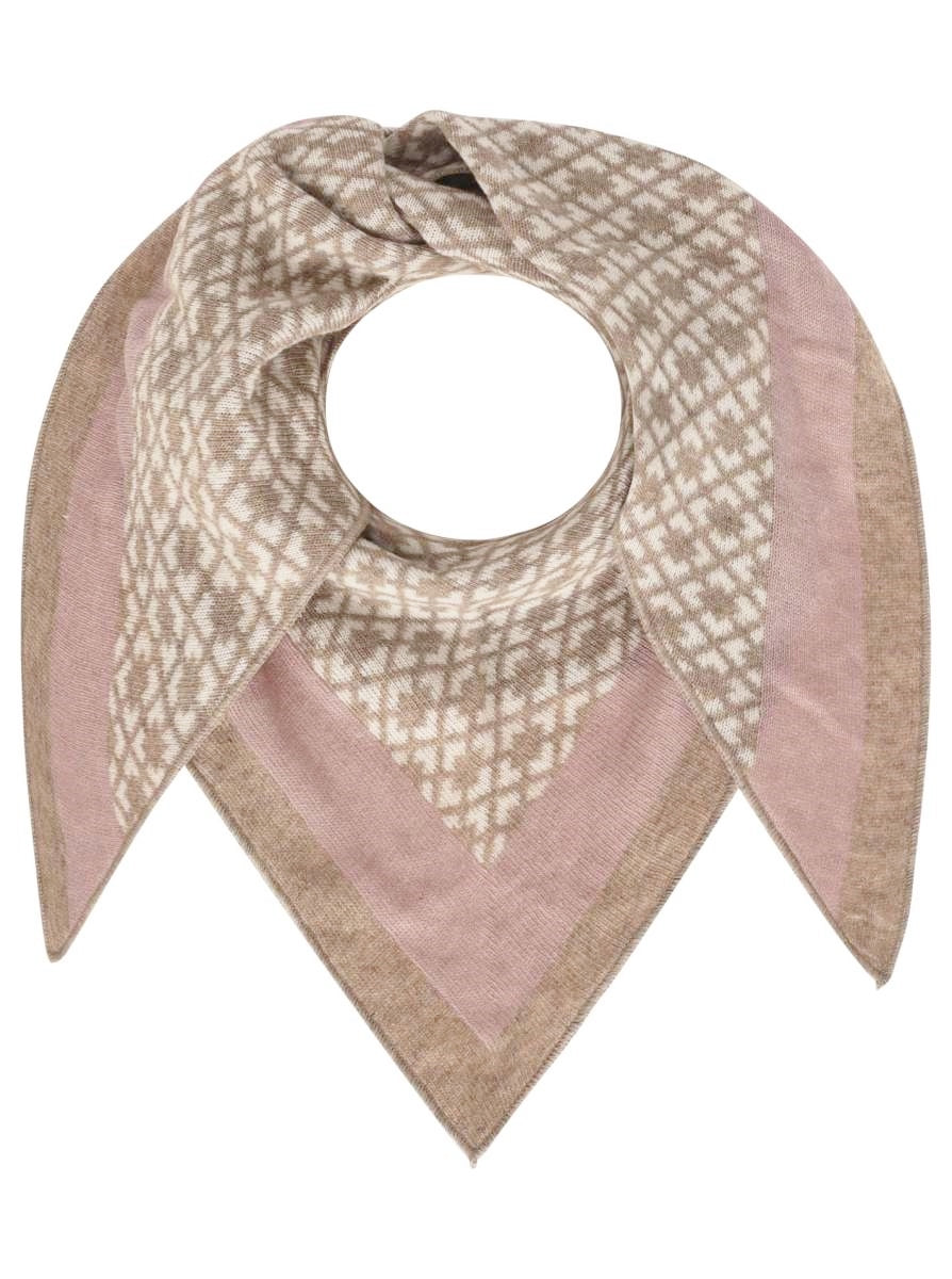 💕 Zwillingsherz Dreieckstuch "Raute an Raute" Wolle Kaschmir Beige Altrosa