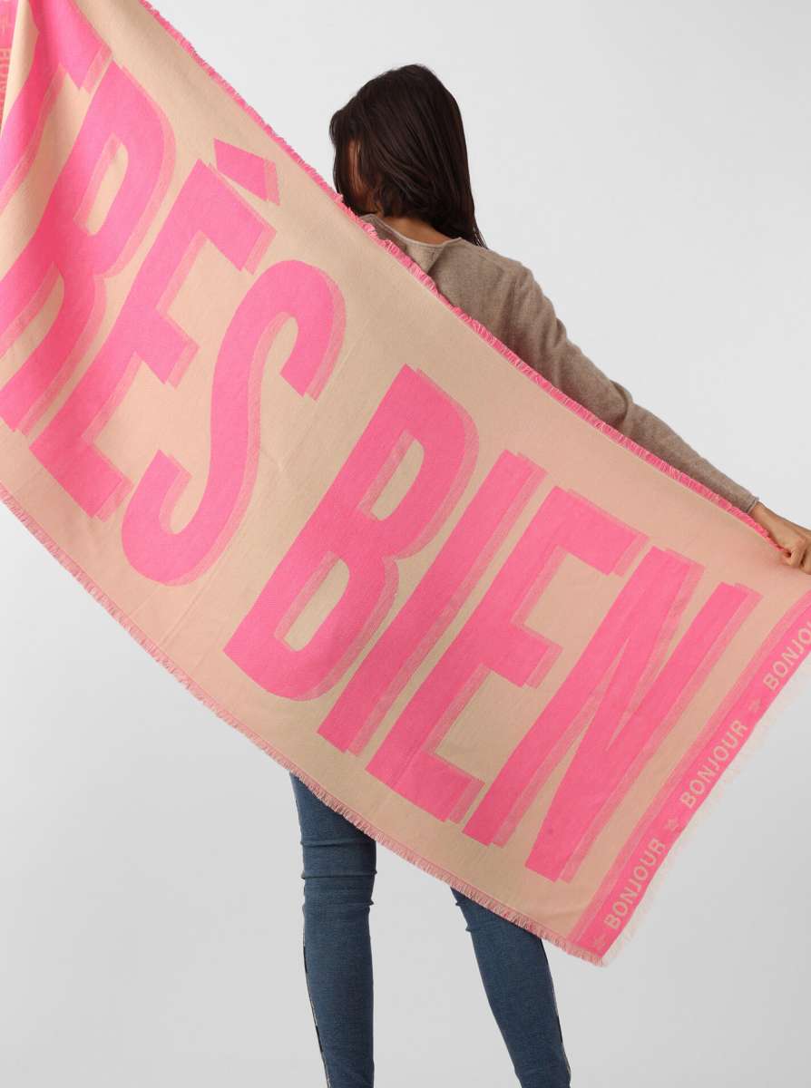 đź’• Zwillingsherz Schal "Bibiana" Baumwolle Wolle Pink Beige