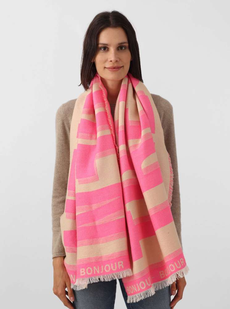 đź’• Zwillingsherz Schal "Bibiana" Baumwolle Wolle Pink Beige
