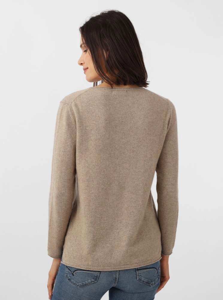đź’• Zwillingsherz Pullover Pulli "Rundhals" 100 % Kaschmir Cashmere Dunkelbeige