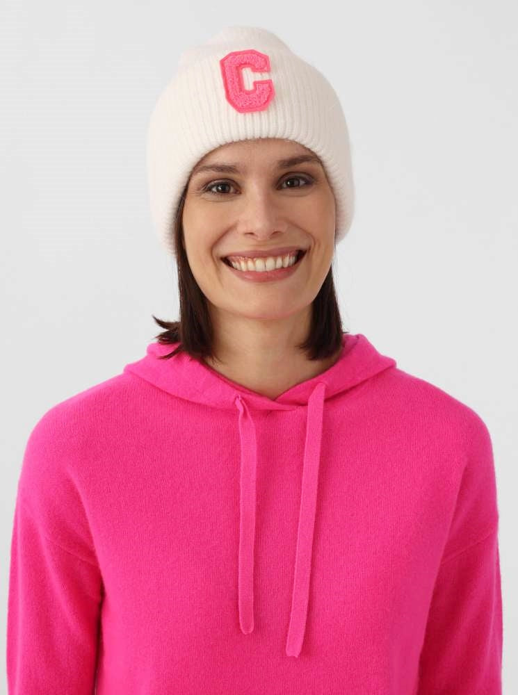 💕 Zwillingsherz Mütze "C-Patch" Blogger Beanie Wolle Weiß