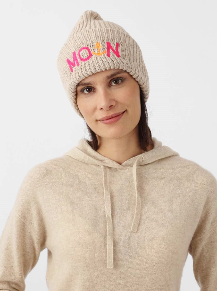 💕 Zwillingsherz Mütze "Moin" Blogger Beanie Wolle Hellbeige