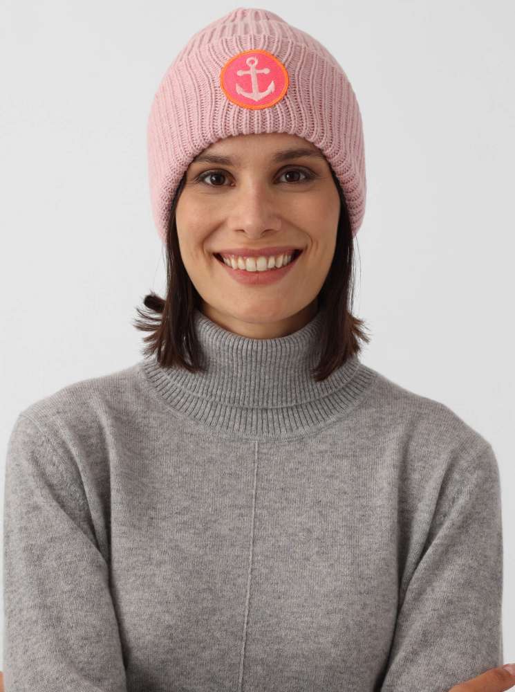 💕 Zwillingsherz Mütze "Anker Patch" Blogger Beanie Wolle nachhaltig Rosa