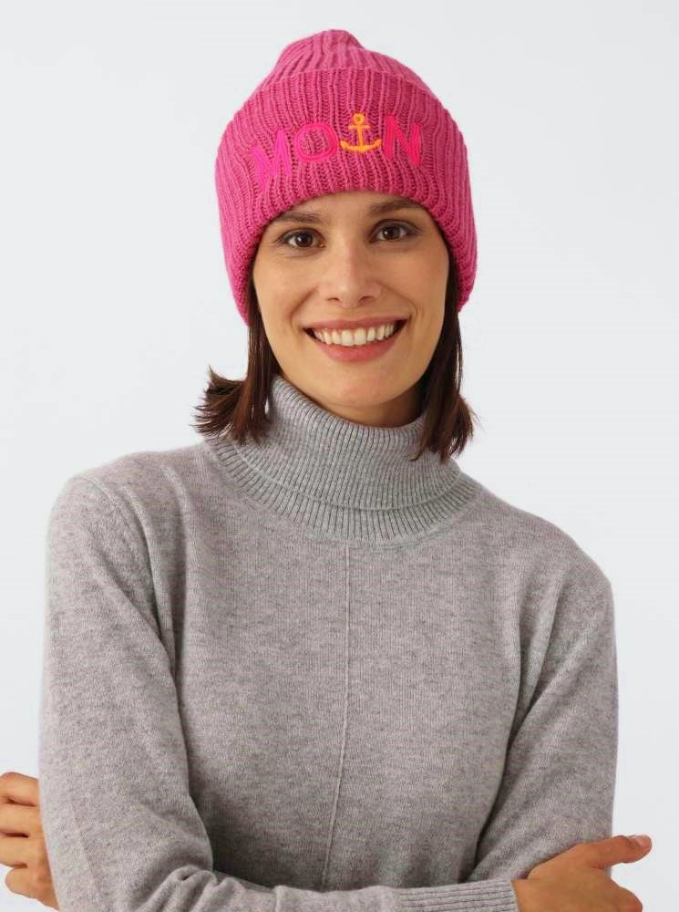 💕 Zwillingsherz Mütze "Moin" Blogger Beanie Wolle Pink