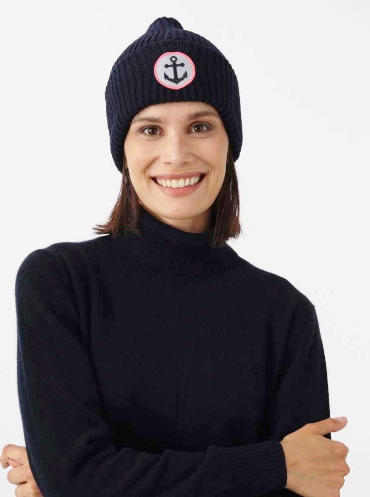 💕 Zwillingsherz Mütze "Anker Patch" Blogger Beanie Wolle Navy