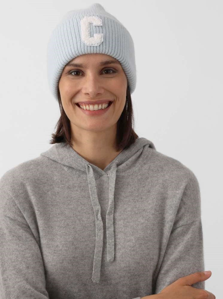 💕 Zwillingsherz Mütze "C-Patch" Blogger Beanie Wolle Hellblau