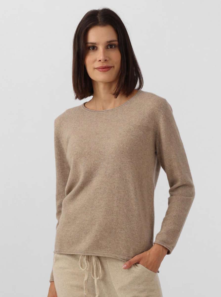 đź’• Zwillingsherz Pullover Pulli "Rundhals" 100 % Kaschmir Cashmere Dunkelbeige