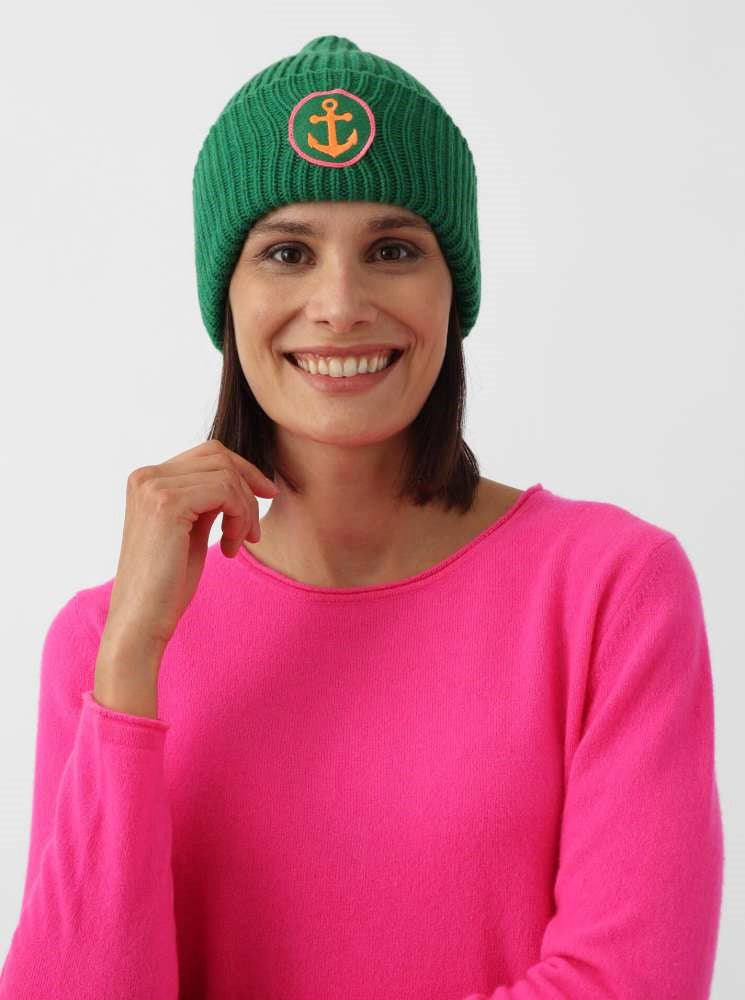 💕 Zwillingsherz Mütze "Anker Patch" Blogger Beanie Wolle nachhaltig Grün