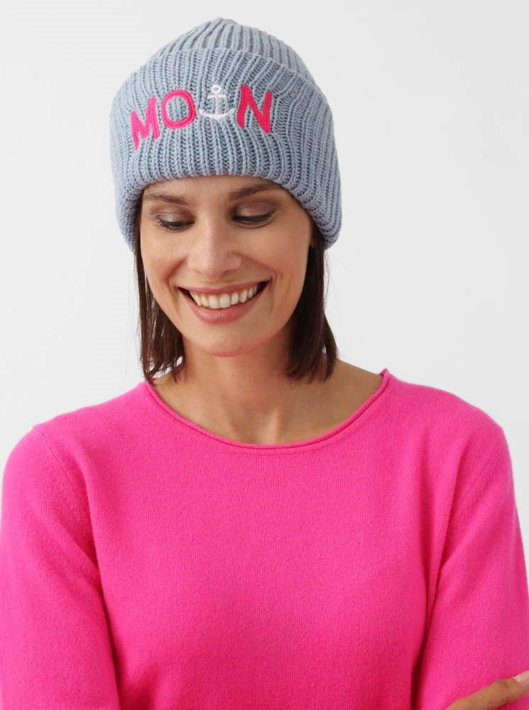 💕 Zwillingsherz Mütze "Moin" Blogger Beanie Wolle Hellbau
