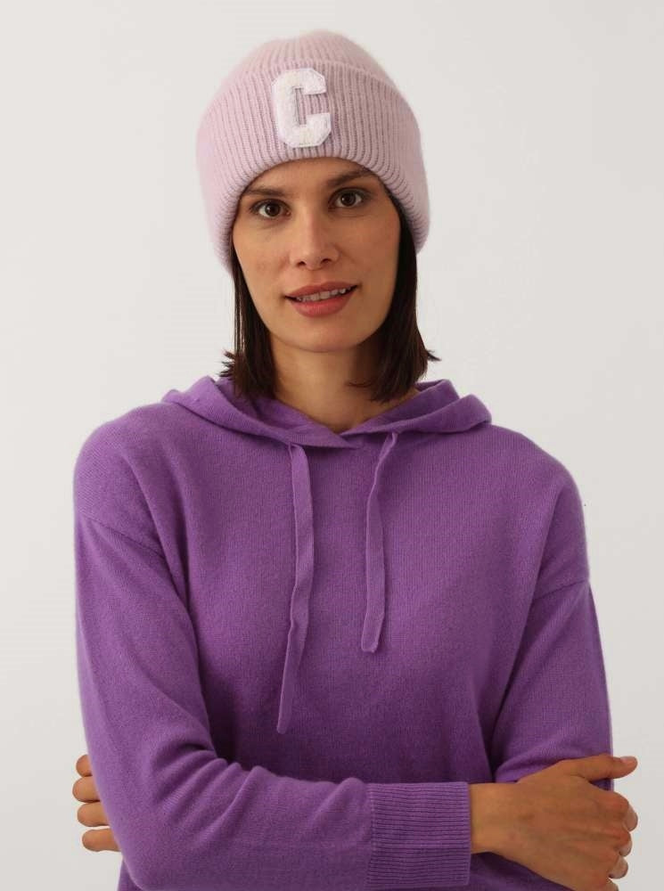 💕 Zwillingsherz Mütze "C-Patch" Blogger Beanie Wolle Flieder