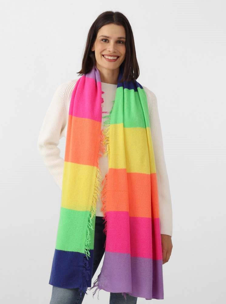 💕 Zwillingsherz XXL Schal "Fransenschal Streifen" 100 % Cashmere Kaschmir Bunt
