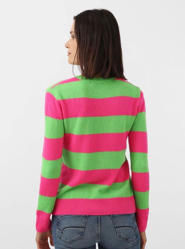 💕 Zwillingsherz Pullover Pulli "Streifen" 100 % Kaschmir Cashmere Neonpink Grün