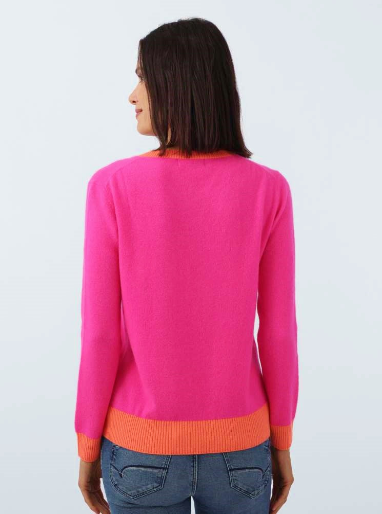đź’• Zwillingsherz Pullover Pulli "V-Neck" 100 % Kaschmir Cashmere Neonpink