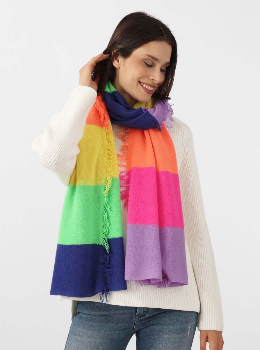 💕 Zwillingsherz XXL Schal "Fransenschal Streifen" 100 % Cashmere Kaschmir Bunt