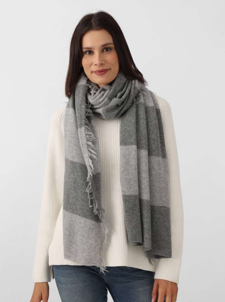 💕 Zwillingsherz XXL Schal "Fransenschal Streifen" 100 % Cashmere Kaschmir Grau