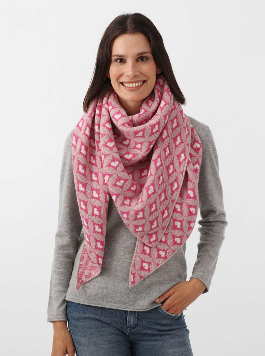 💕 Zwillingsherz Dreieckstuch "Raute Herz" Wolle Kaschmir Rosa Pink