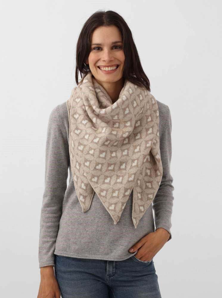 💕 Zwillingsherz Dreieckstuch "Raute Herz" Wolle Kaschmir Beige