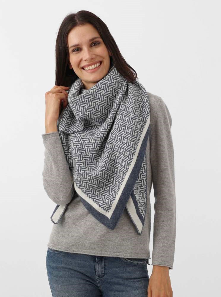 💕 Zwillingsherz Dreieckstuch "Winter Twist" Wolle Kaschmir Blau