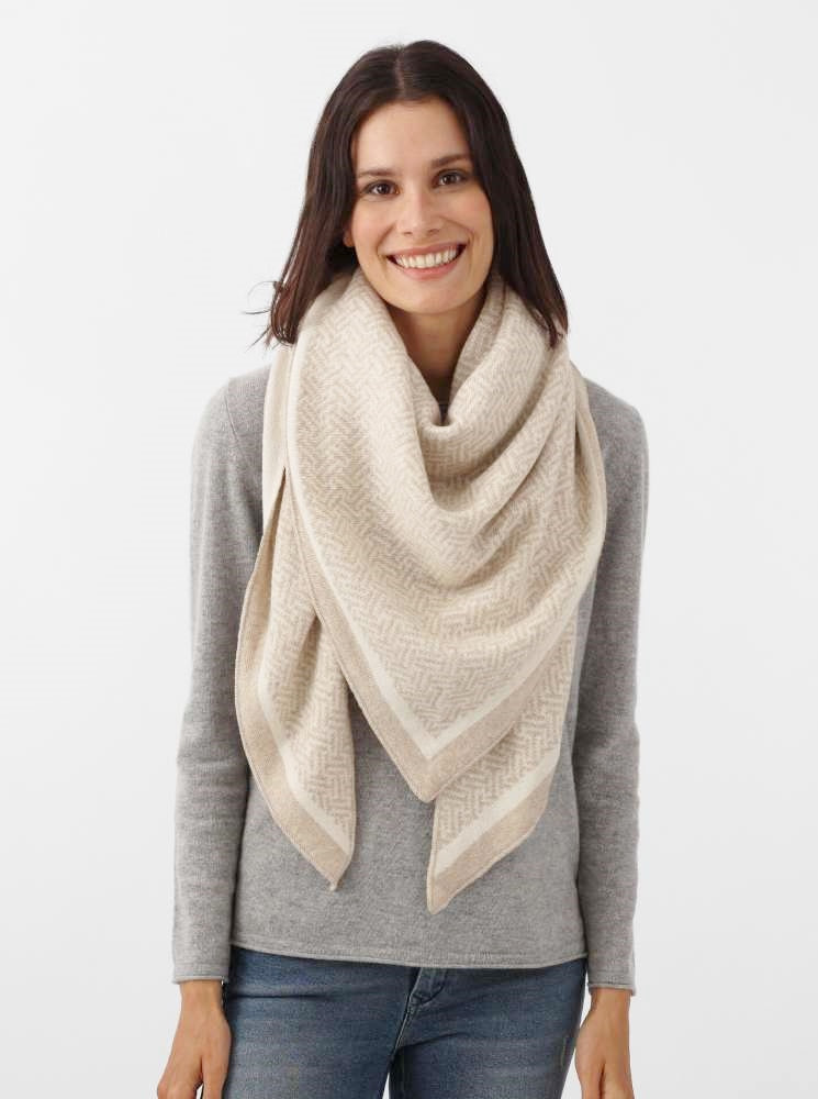 💕 Zwillingsherz Dreieckstuch "Winter Twist" Wolle Kaschmir Beige