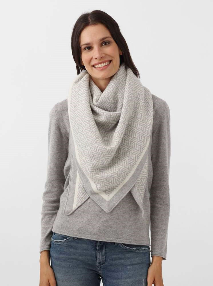 💕 Zwillingsherz Dreieckstuch "Winter Twist" Wolle Kaschmir Hellgrau