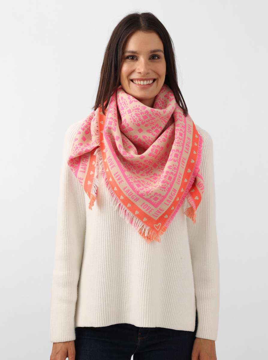 💕 Zwillingsherz Dreieckstuch Viereck "Rosina" Wolle Beige Pink