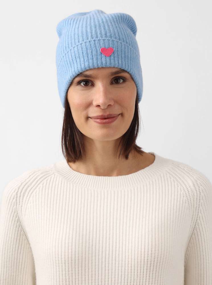 💕 Zwillingsherz Mütze "Heart" 100 % Kaschmir Umschlag Hellblau