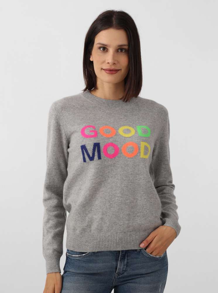 đź’• Zwillingsherz Pullover Pulli "Good Mood" 100 % Kaschmir Cashmere Grau
