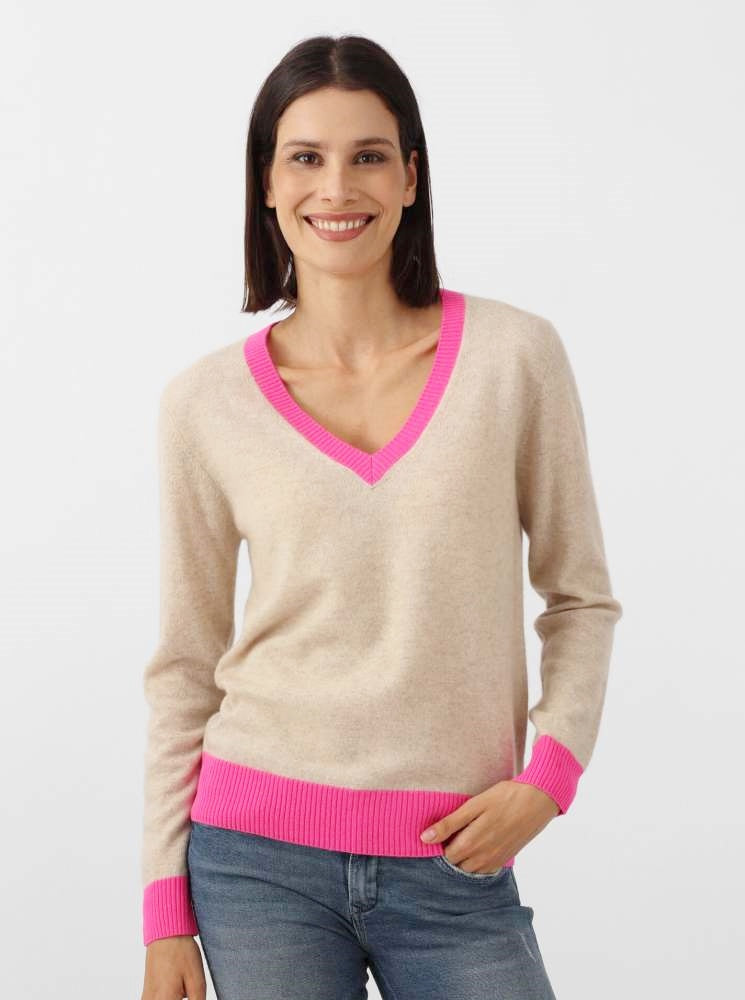đź’• Zwillingsherz Pullover Pulli "V-Neck" 100 % Kaschmir Cashmere Beige