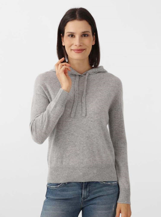 💕 Zwillingsherz Pullover Pulli Kurz Hoodie "Florenz" 100 % Kaschmir Kapuze Hellgrau