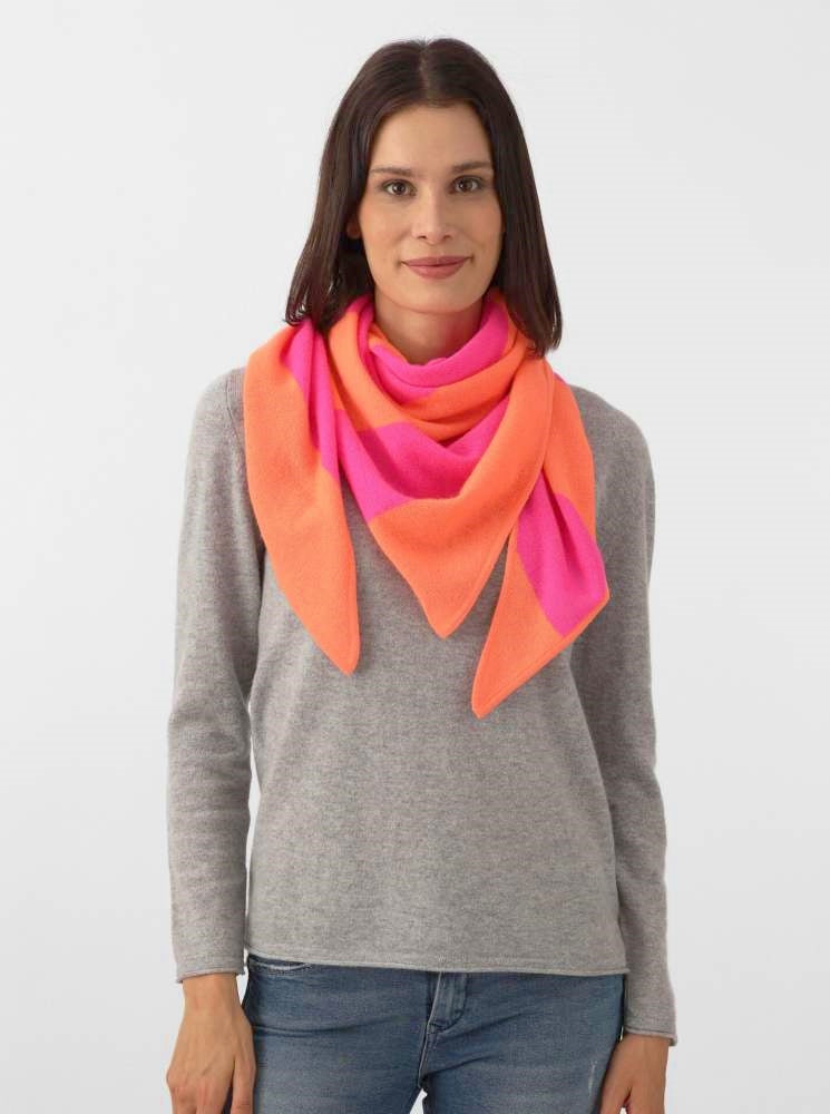 💕 Zwillingsherz Dreieckstuch "Streifen" 100 % Cashmere Kaschmir Pink Orange