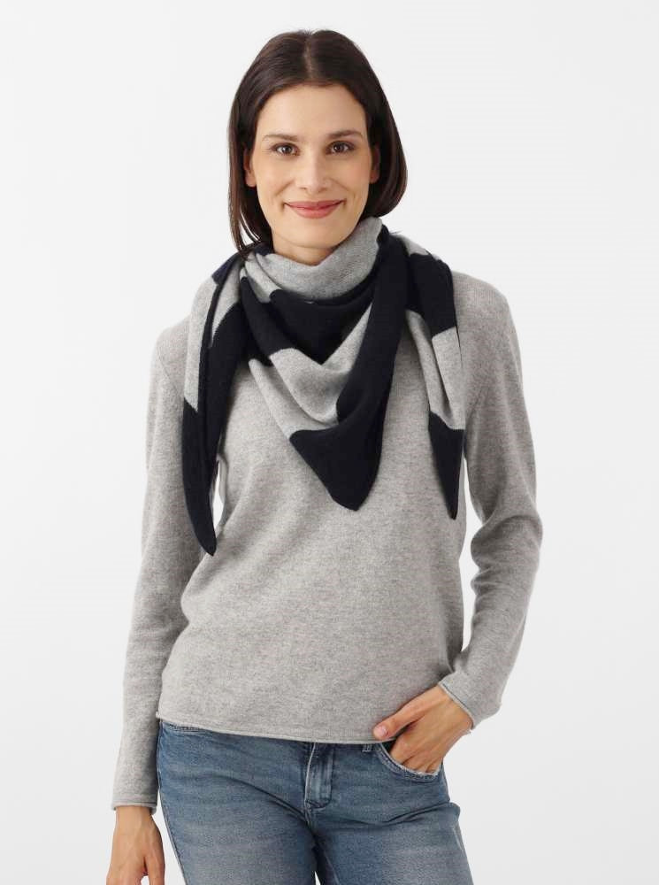💕 Zwillingherz Dreieckstuch "Streifen" 100 % Cashmere Kaschmir Navy